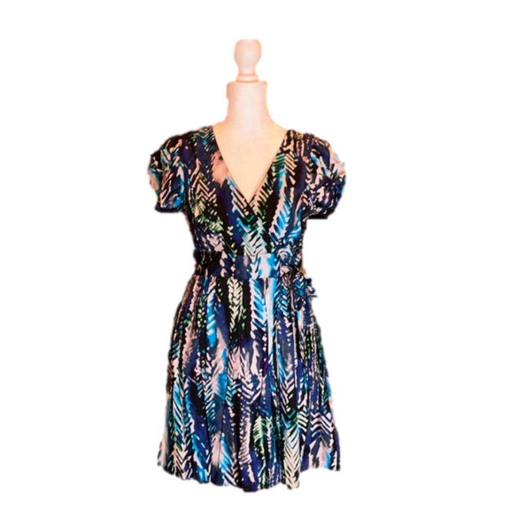 FOREVER 21 Adorable Blues & Greens Print Rayon Dress Size S